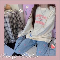 Cute Hearts Embroidery Wide Leg Denim Pants - Thumbnail 7