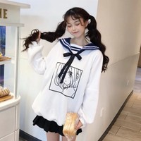 Kawaii Printed Sailor Collar Sweatshirt - Thumbnail 3
