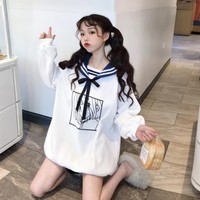 Kawaii Printed Sailor Collar Sweatshirt - Thumbnail 4