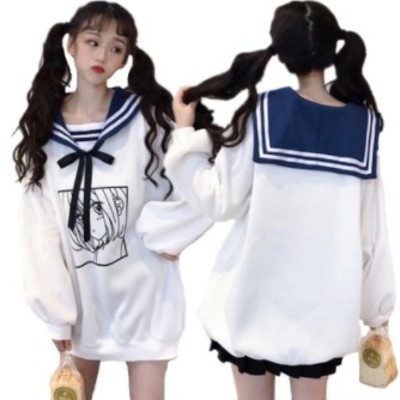 Kawaii printed sailor collar sweatshirt