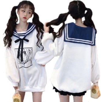 Kawaii Printed Sailor Collar Sweatshirt
