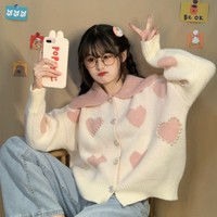 Beige Lolita Style Hearts and Pearls Cardigan Top - Thumbnail 3