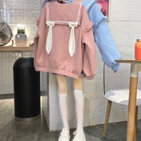 Sailor Collar Kawaii Bunny Ears Hoodies - Thumbnail 3