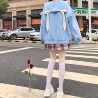 Sailor Collar Kawaii Bunny Ears Hoodies - Thumbnail 7