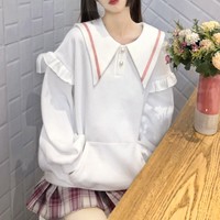 Sailor Collar Kawaii Bunny Ears Hoodies - Thumbnail 8