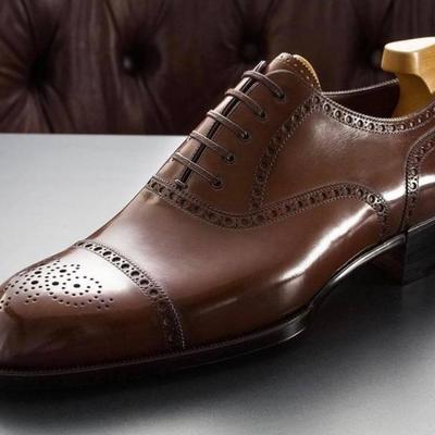New brown cap toe shoes, oxfords lace up shoes, men's brogue leather shoes - Thumbnail 3
