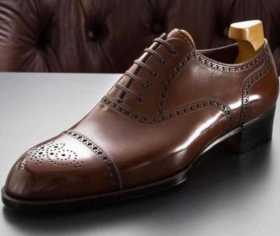 New Brown Cap Toe Shoes, Oxfords Lace up Shoes, Men's Brogue Leather Shoes