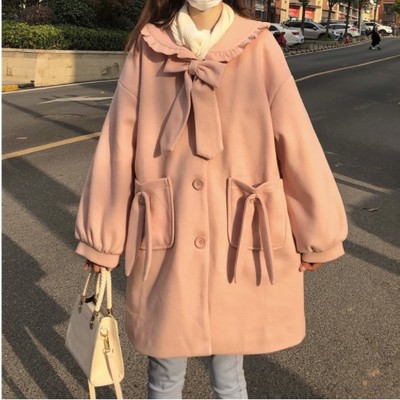 Cute woolen bowknot jacket coat