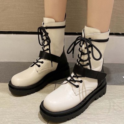 Lace up mid calf autumn and winter boots - Thumbnail 4