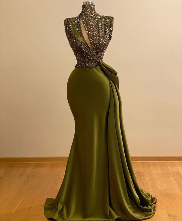 Olive Green Prom Dresses with Sparkly Sequins