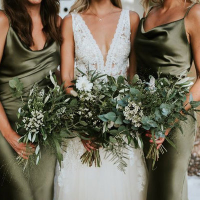 Olive green bridesmiad dresses cowl neck  - Thumbnail 2