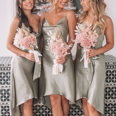 Spaghetti straps bridesmaid dresses cowl neckline - Thumbnail 5