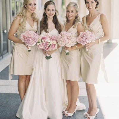 V neck bridesmaid dresses knee length - Thumbnail 3