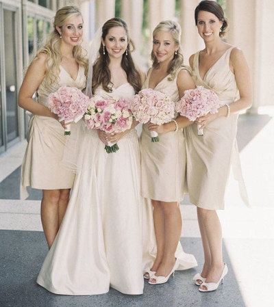 V Neck Bridesmaid Dresses Knee Length