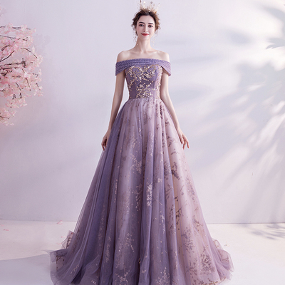 Purple tulle sequins long a line prom dress evening dress - Thumbnail 2