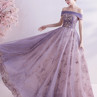 Purple tulle sequins long A line prom dress evening dress - Thumbnail 3