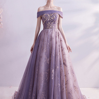 Purple tulle sequins long A line prom dress evening dress - Thumbnail 7