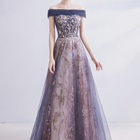 Shiny tulle sequins long prom dress evening dress - Thumbnail 1