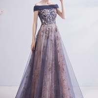 Shiny tulle sequins long prom dress evening dress - Thumbnail 2