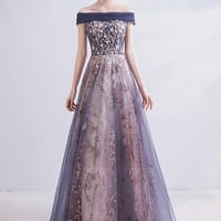 Shiny tulle sequins long prom dress evening dress - Thumbnail 3
