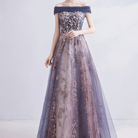 Shiny tulle sequins long prom dress evening dress - Thumbnail 4