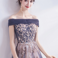 Shiny tulle sequins long prom dress evening dress - Thumbnail 5
