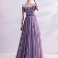 Purple tulle long prom dress A line evening dress - Thumbnail 2