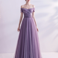 Purple tulle long prom dress A line evening dress - Thumbnail 3