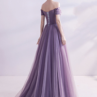 Purple tulle long prom dress A line evening dress - Thumbnail 4