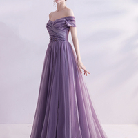 Purple tulle long prom dress A line evening dress - Thumbnail 5