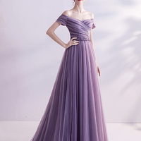 Purple tulle long prom dress A line evening dress - Thumbnail 6