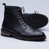 Unique Handmade Black Wingtip Lace Up Military Boot For Gentlemen, Adult Brogue Leather Boot - Thumbnail 1
