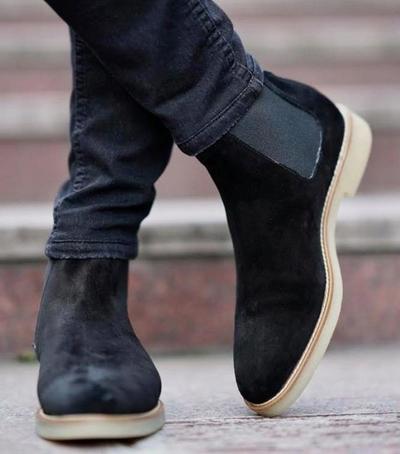Elegant Men's Handmade Black Suede Chelsea Boot