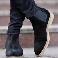 Elegant Men's Handmade Black Suede Chelsea Boot - Thumbnail 1