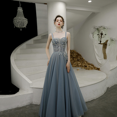 Cute tulle long a line prom dress evening dress - Thumbnail 5