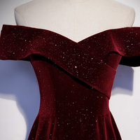 Burgundy velvet long A ling prom dress evening dress - Thumbnail 1