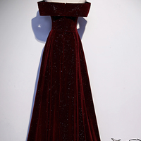 Burgundy velvet long A ling prom dress evening dress - Thumbnail 3