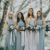 High Neck Chiffon Bohemian Bridesmaid Dresses Wedding Guest Dress - Thumbnail 1