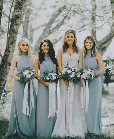 High Neck Chiffon Bohemian Bridesmaid Dresses Wedding Guest Dress