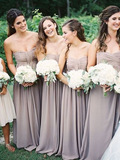 A-Line Sweetheart Light Brown Chiffon Bridesmaid Dresses