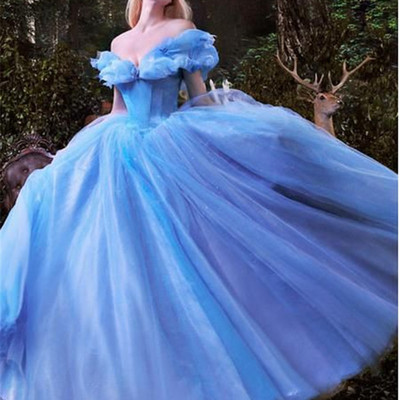 Sp1476,cinderella blue off shoulder ball gown evening dress - Thumbnail 3