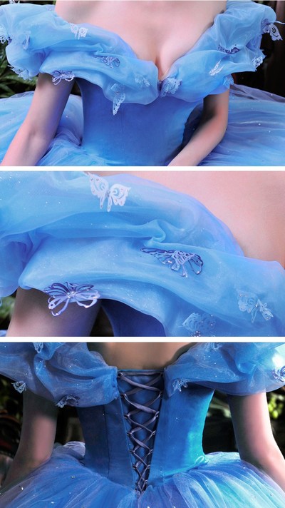 SP1476,Cinderella Blue Off Shoulder Ball Gown Evening Dress