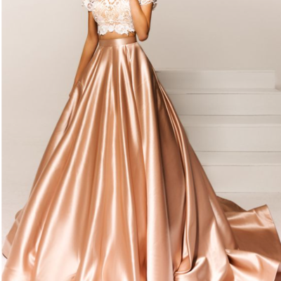 Customize bateau neck party dress, two pieces prom gowns , short sleeves ball gowns, lace evening dress prom dresses,sexy prom gowns,new fashion,612