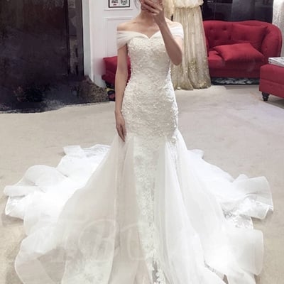 Off the shoulder appliques mermaid wedding dress,princess wedding bridal gowns,860