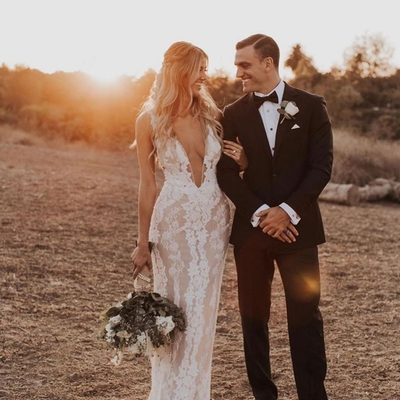  elegant beach wedding dresses,lace bridal gowns with beads,boho bridal dresses,859