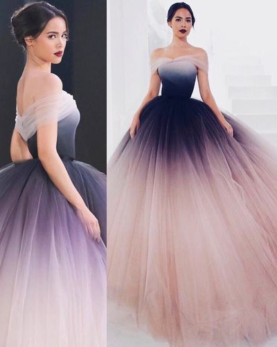 Off-the-shoulder Prom Gown,Ombre Ball Gown,Ombre Prom Dresses Cheap Evening Dresses，861