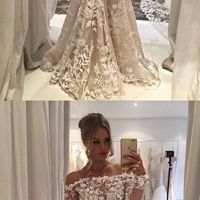 Charming mermaid off shoulder wedding dress, prom dress with long sleeves appliques ,train evening dress ,party dress，864 - Thumbnail 2