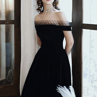 Cute velvet tea length prom dress  A line evening dress - Thumbnail 2