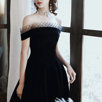 Cute velvet tea length prom dress  A line evening dress - Thumbnail 3