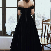 Cute velvet tea length prom dress  A line evening dress - Thumbnail 5